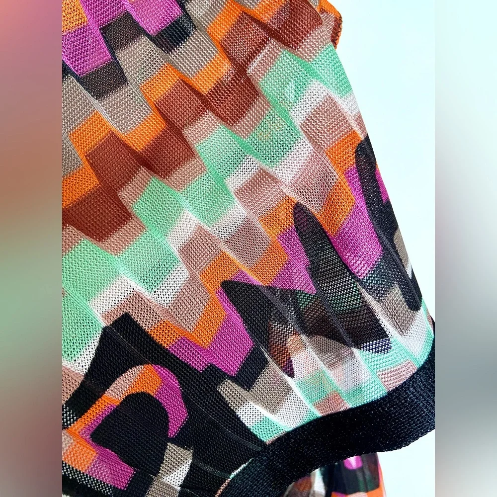 Missoni Multicolor Crochet Knit Pleated Scarf Italy